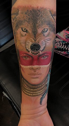 tattoo - native American, wolf head